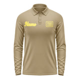 Custom Light Khaki Light Yellow Long Sleeve Polo Shirt