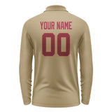 Custom Light Khaki Crimson Red Long Sleeve Polo Shirt