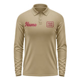 Custom Light Khaki Crimson Red Long Sleeve Polo Shirt