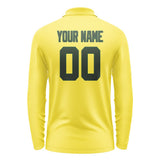 Custom Light Yellow Dark Green Long Sleeve Polo Shirt