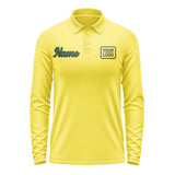 Custom Light Yellow Dark Green Long Sleeve Polo Shirt
