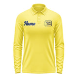 Custom Light Yellow Navy Long Sleeve Polo Shirt