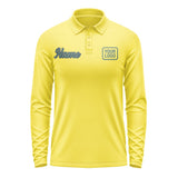 Custom Light Yellow Blue Green Long Sleeve Polo Shirt