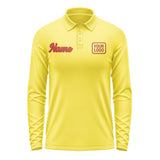 Custom Light Yellow Coral Red Long Sleeve Polo Shirt