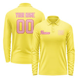 Custom Light Yellow Light Pink Long Sleeve Polo Shirt