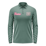 Custom Blue Green Light Pink Long Sleeve Polo Shirt