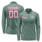Custom Blue Green Light Pink Long Sleeve Polo Shirt
