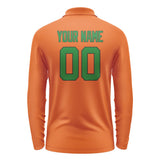 Custom Orange Emerald Green Long Sleeve Polo Shirt