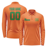 Custom Orange Emerald Green Long Sleeve Polo Shirt