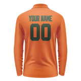 Custom Orange Dark Green Long Sleeve Polo Shirt