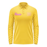 Custom Gold Light Pink Long Sleeve Polo Shirt