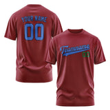 Custom Crimson Red Sky Blue T-Shirt