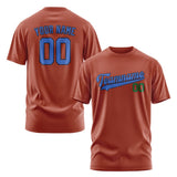 Custom Coral Red Sky Blue T-Shirt