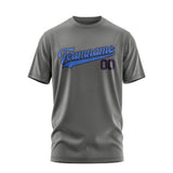 Custom Dark Grey Sky Blue T-Shirt