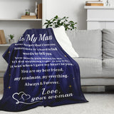 Blanket for Husband Gifts, “To My Man Never forget that I love you”, From Wife, Birthday Christmas Anniversary, Inspirational