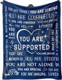 Blanket for Son Gifts, “You Are Supported”, From Mom Dad, Birthday, Christmas, Graduation, Everyday Encouragement, Inspirational