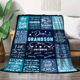 Blanket for Grandson Gifts - Dear Grandson You’re Awesome - From Grandma Grandpa, Birthday Christmas Graduation, Motivational Encouragement